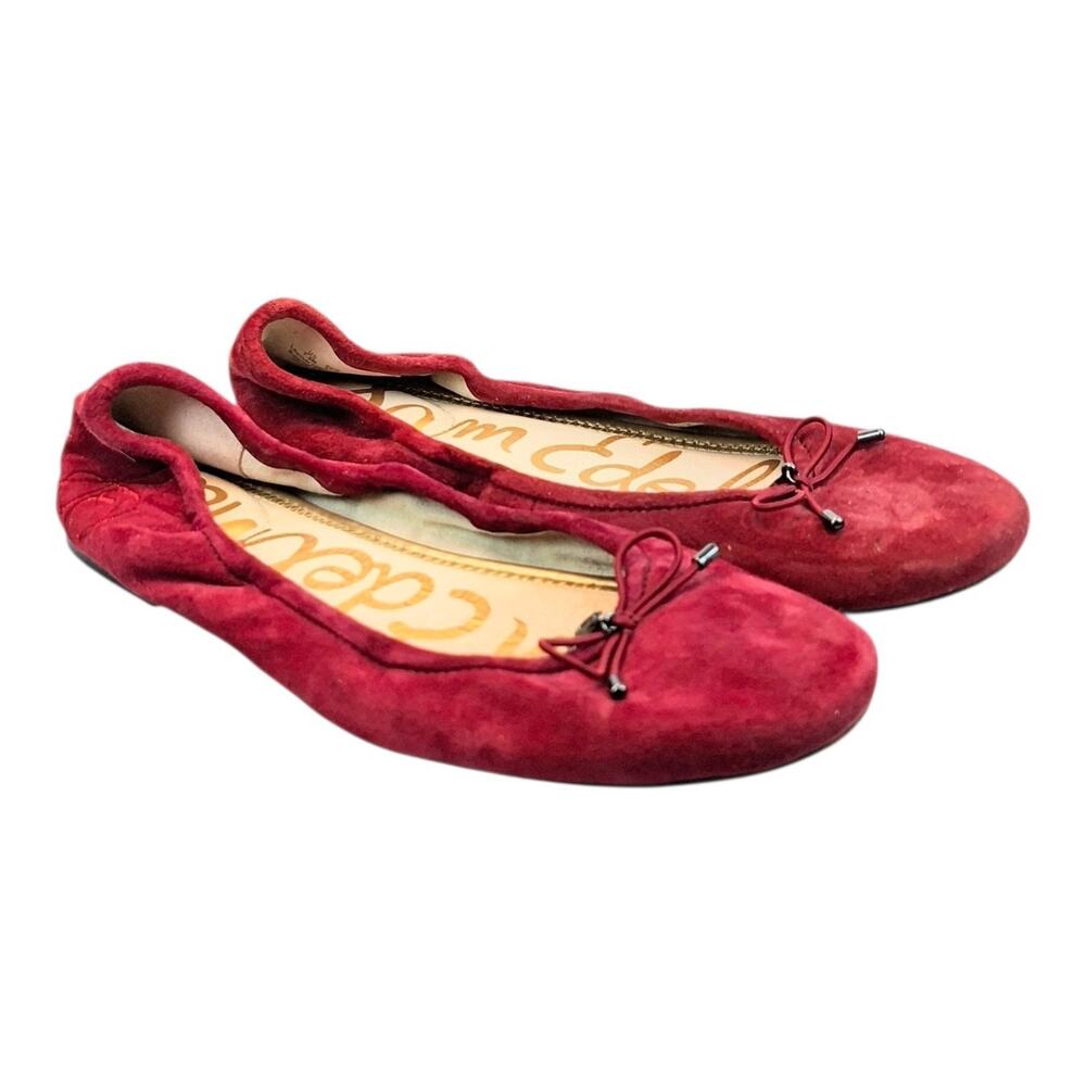 Sam Edelman Felicia Ballet Flats Womens 7.5 Burgundy Suede Bow Slip On Classic